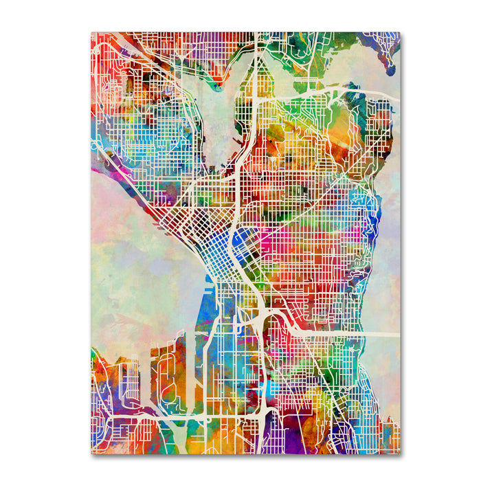 Michael Tompsett Seattle Washington Street Map 14 x 19 Canvas Art Image 1