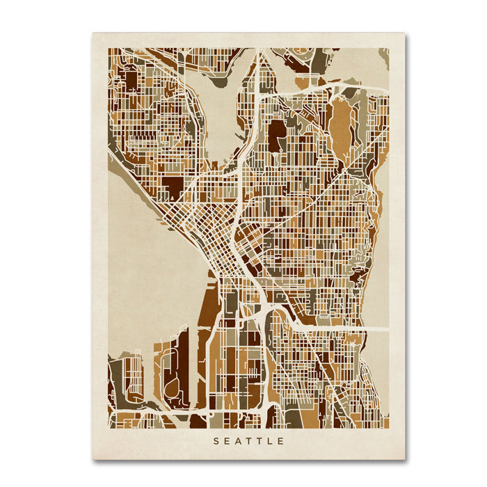 Michael Tompsett Seattle Washington Street Map II 14 x 19 Canvas Art Image 1