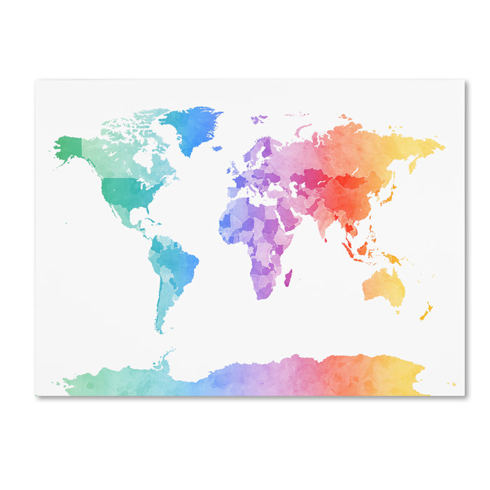 Michael Tompsett Watercolor Map of the World 14 x 19 Canvas Art Image 1