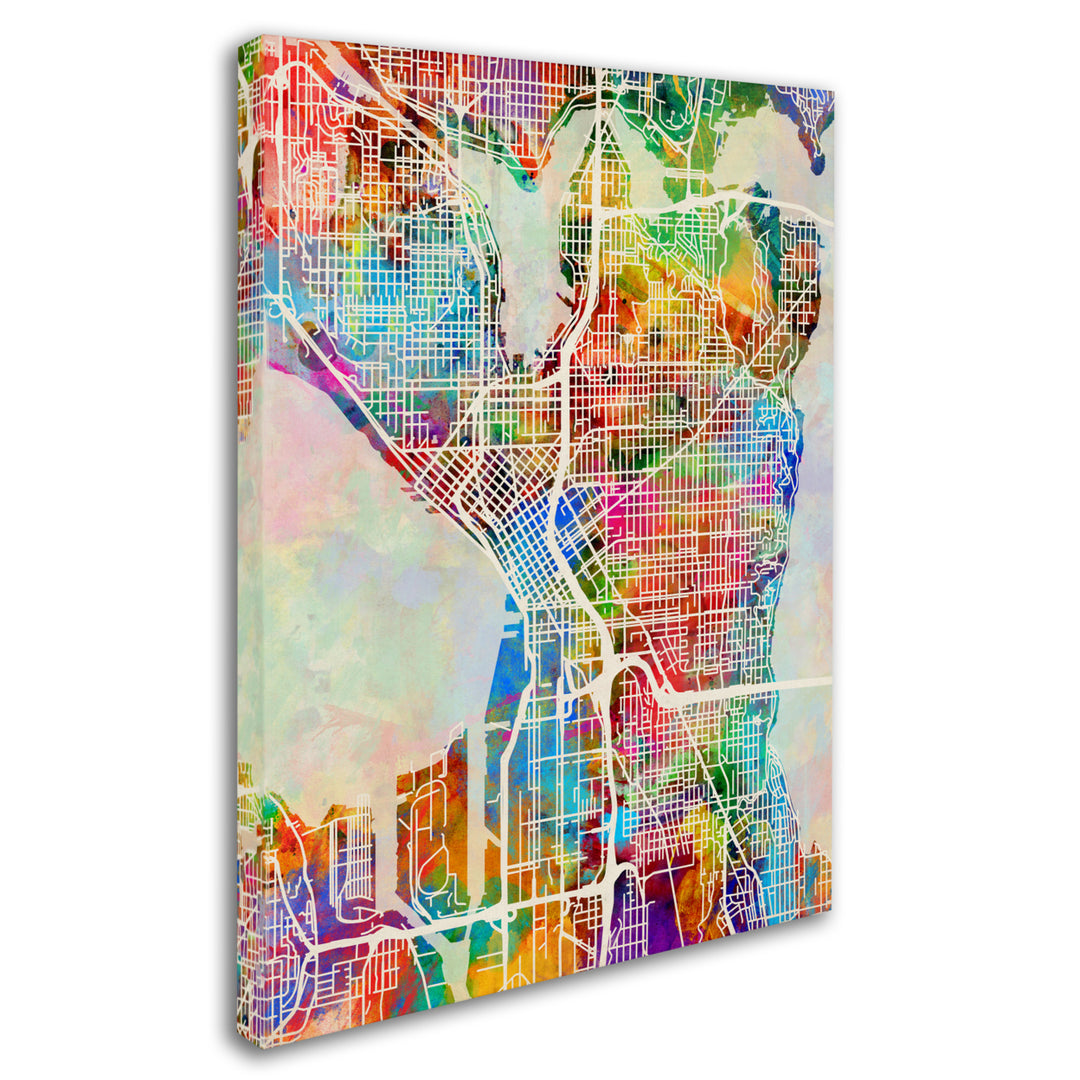 Michael Tompsett Seattle Washington Street Map 14 x 19 Canvas Art Image 3