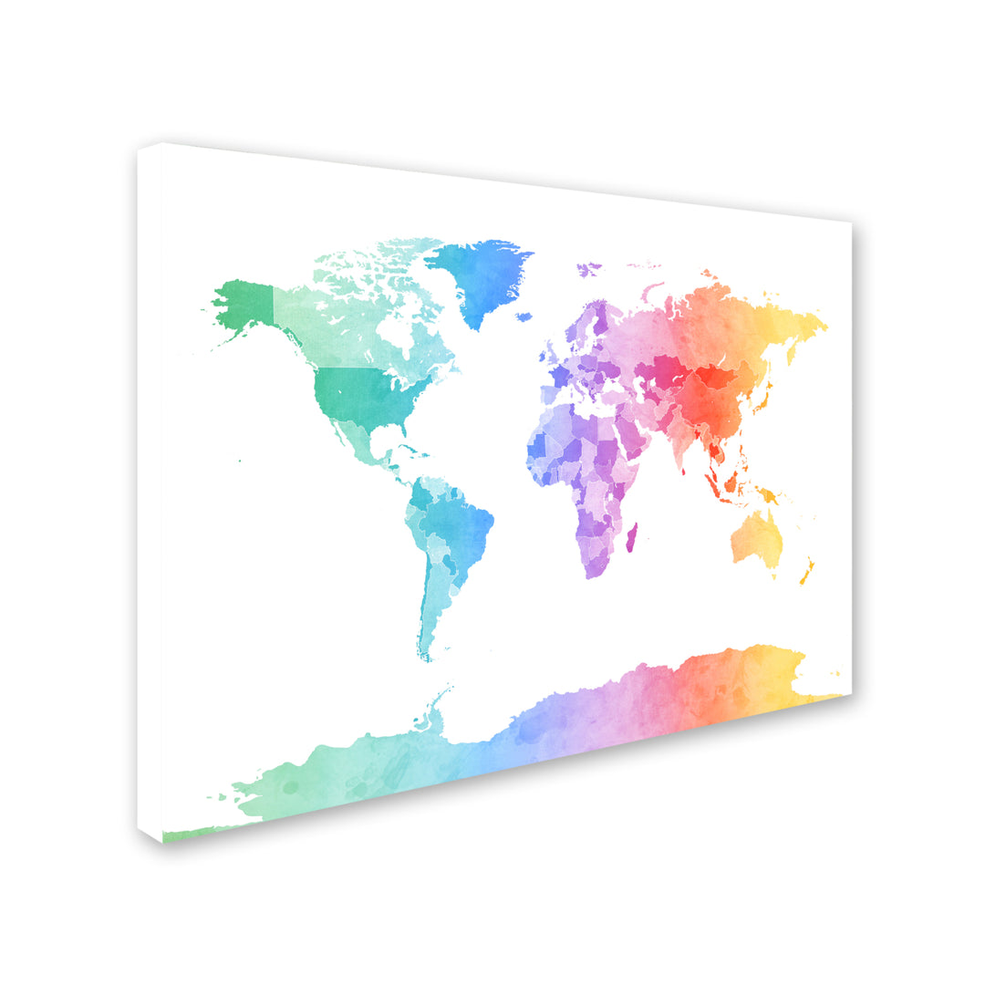 Michael Tompsett Watercolor Map of the World 14 x 19 Canvas Art Image 3