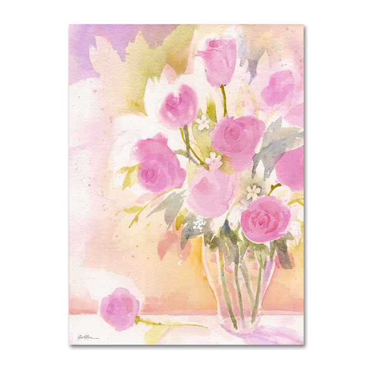 Sheila Golden Vase with Pink Roses 14 x 19 Canvas Art Image 1