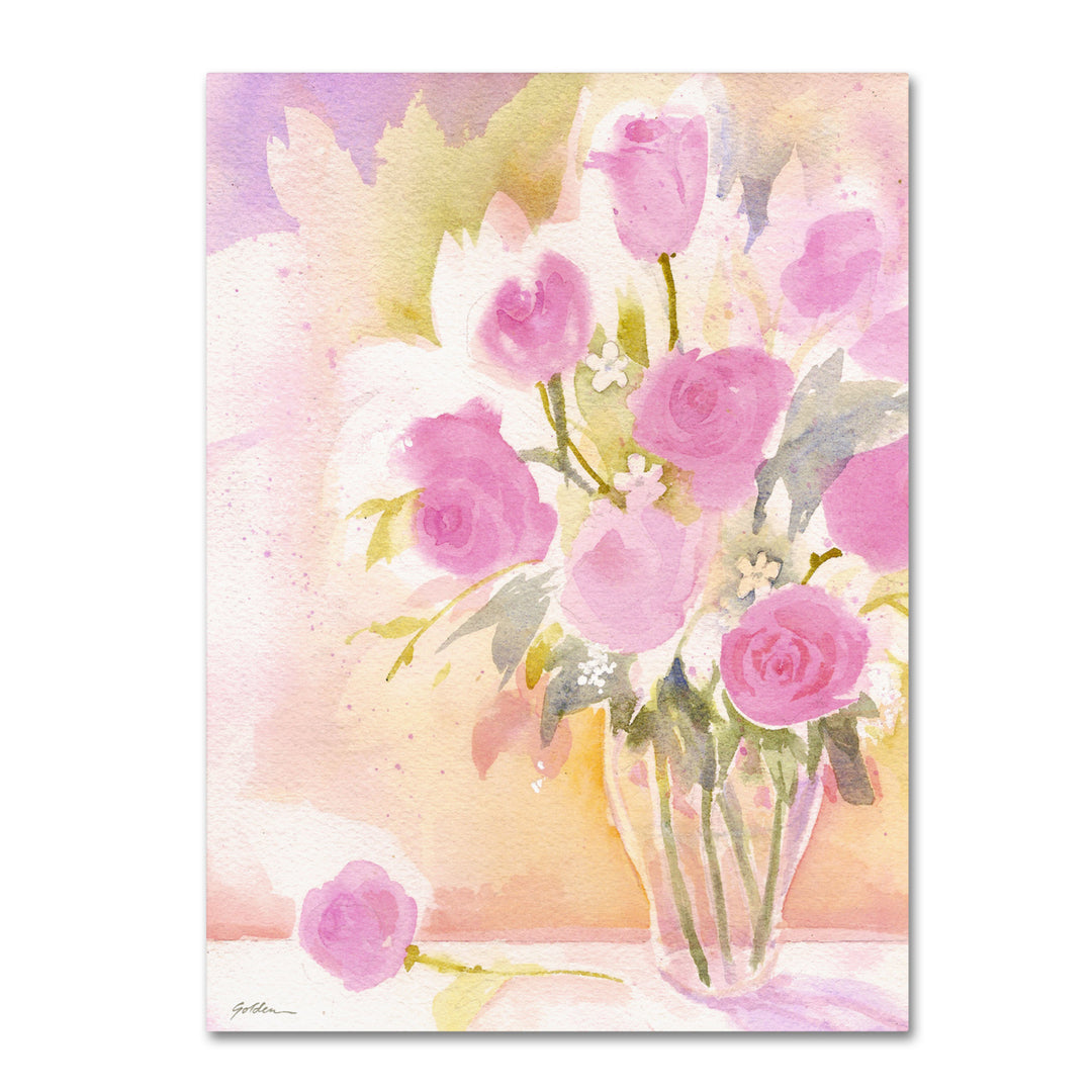 Sheila Golden Vase with Pink Roses 14 x 19 Canvas Art Image 2