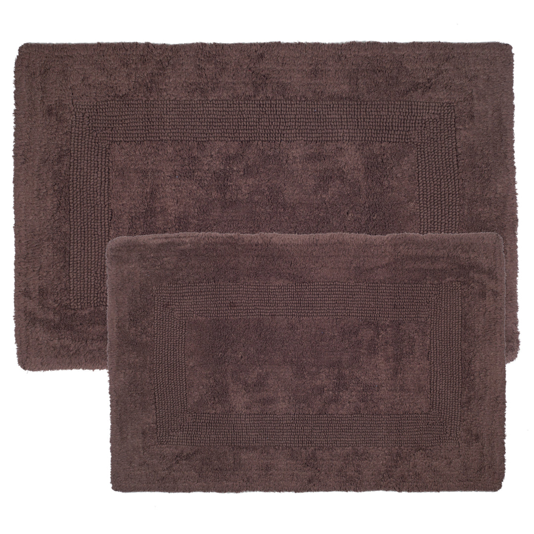 Lavish Home 2 Piece Reversible Rug Set 100% Cotton Chocolate Plush Bath Rugs Image 3