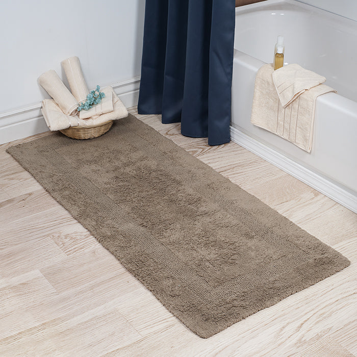 Lavish Home 100% Cotton Reversible Long Bath Rug Taupe 24x60 Soft Absorbent Image 1