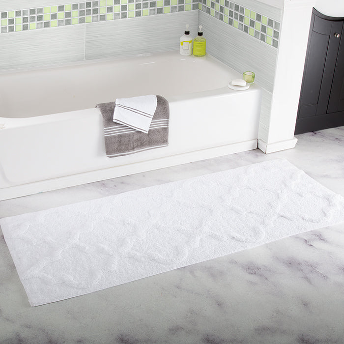 Lavish Home 100% Cotton Trellis Bath Mat White 24x60 Anti-Skid Machine Washable Image 1