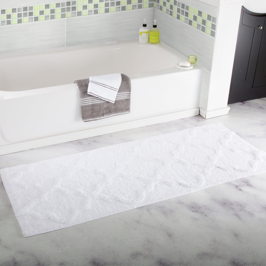 Lavish Home 100% Cotton Trellis Bath Mat White 24x60 Anti-Skid Machine Washable Image 2