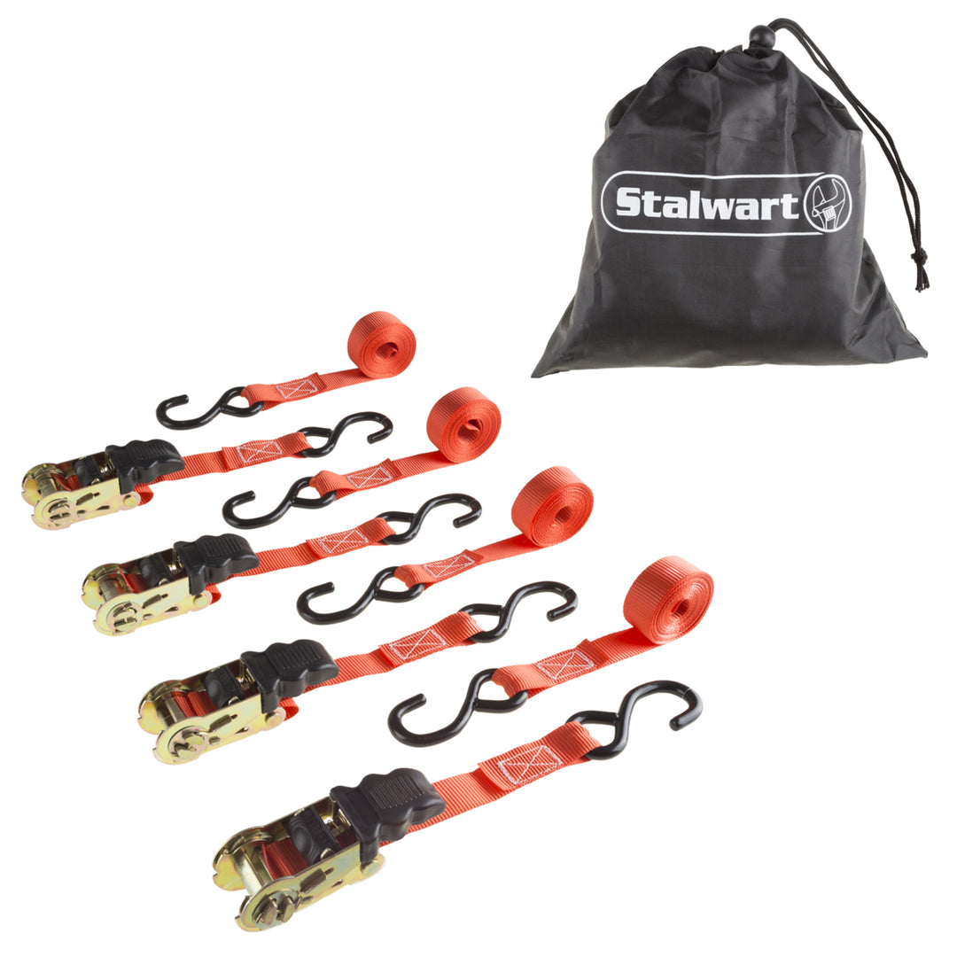 Stalwart 4 Pack Ratchet Tie Down Straps - 10 Ft. - 500 Lb Load Image 3