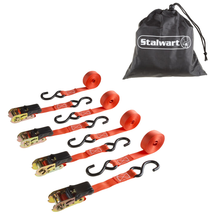 Stalwart 4 Pack Ratchet Tie Down Straps - 15 Ft. - 500 Lb Load Image 3