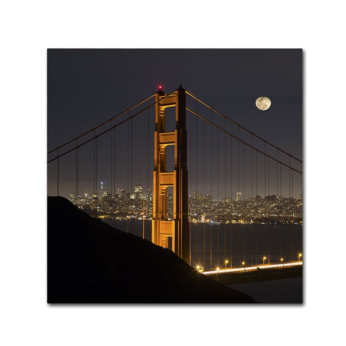 Moises Levy Golden Gate and Moon Canvas Wall Art 14 x 14 Image 1