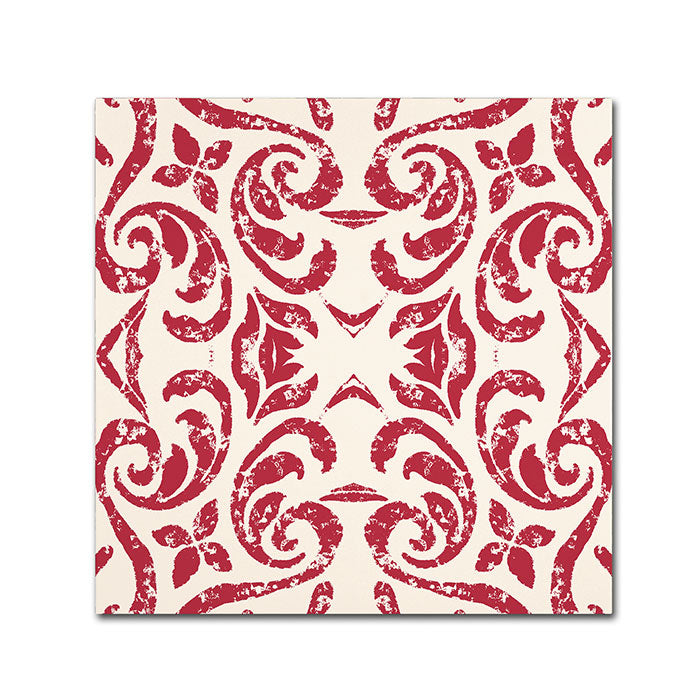 Color Bakery Damask Red Canvas Wall Art 14 x 14 Image 1