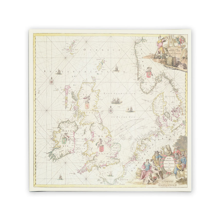 Fredrick de Wit Map of the North Sea 1675  Canvas Wall Art 14 x 14 Image 1
