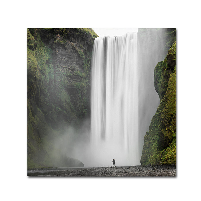 Philippe Sainte-Laudy Alone at Skogafoss Canvas Wall Art 14 x 14 Image 1