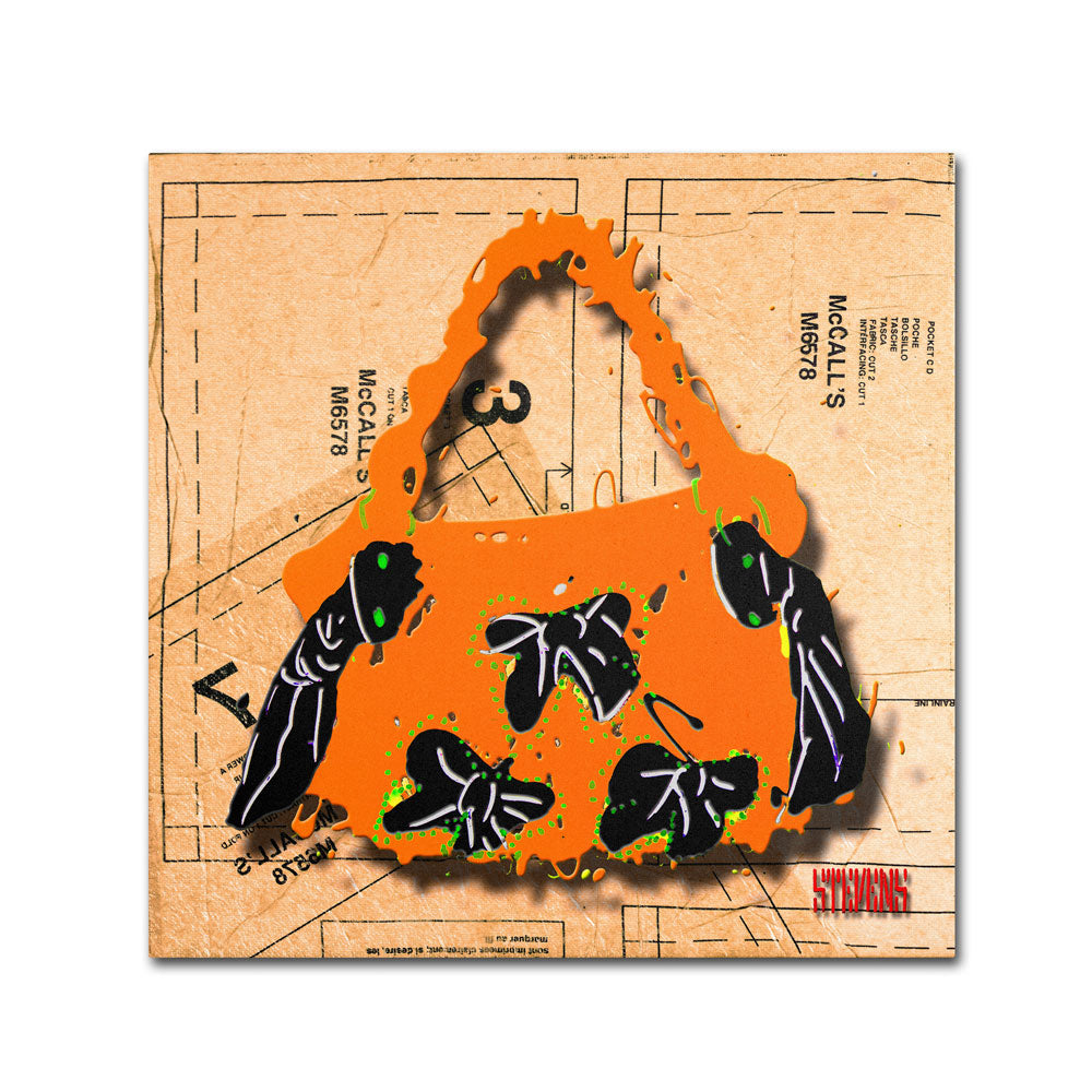 Roderick Stevens Bow Purse Black on Orange Canvas Wall Art 14 x 14 Image 1