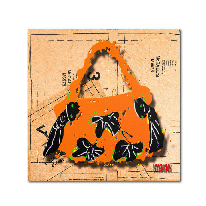 Roderick Stevens Bow Purse Black on Orange Canvas Wall Art 14 x 14 Image 2