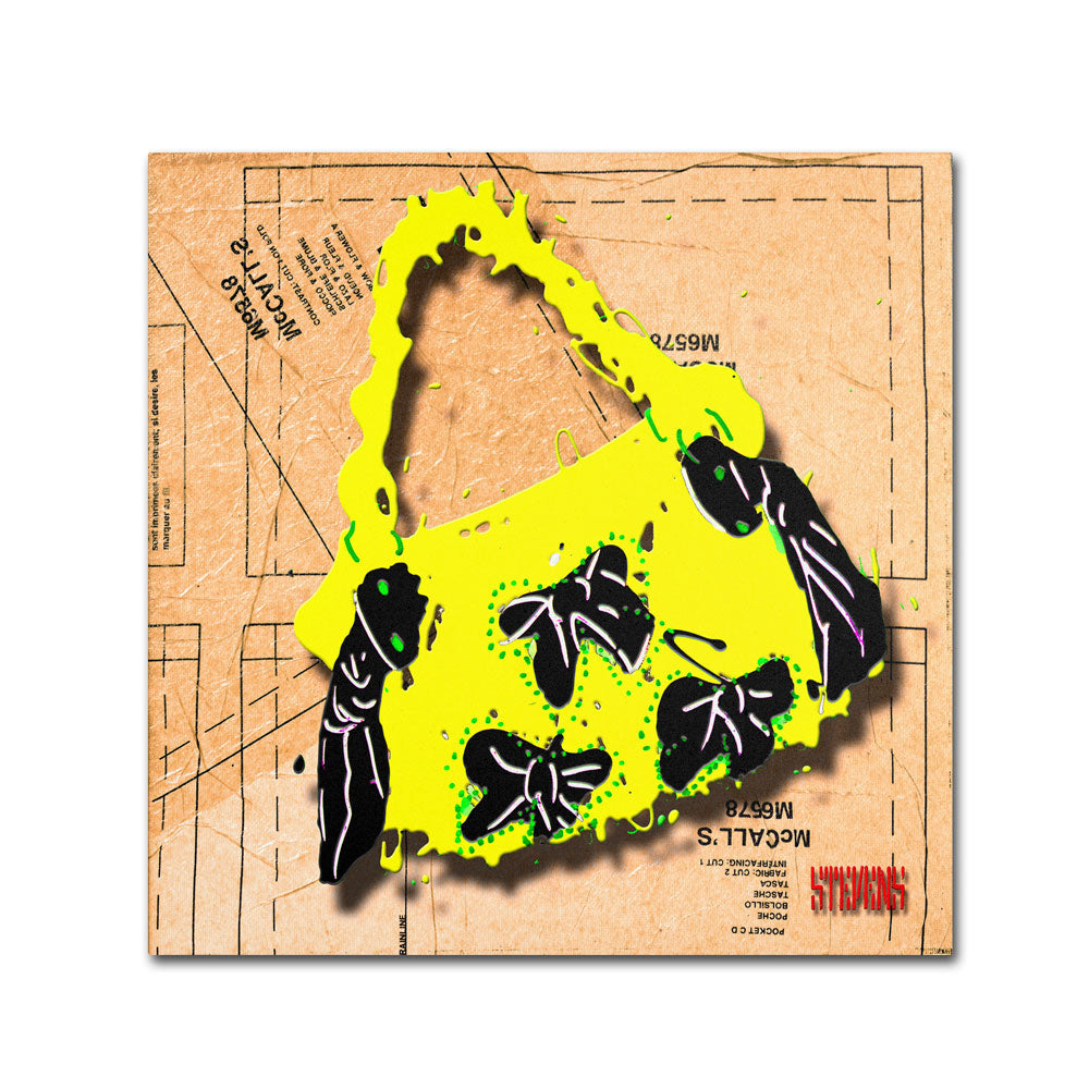 Roderick Stevens Bow Purse Black on Yellow Canvas Wall Art 14 x 14 Image 1