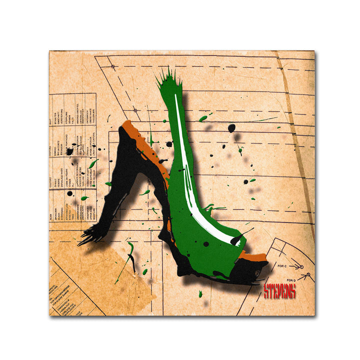 Roderick Stevens Suede Heel Green Canvas Wall Art 14 x 14 Image 1