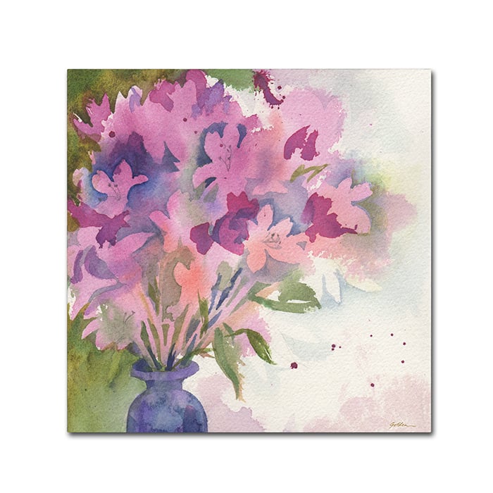 Sheila Golden Magenta Blossoms in Blue Vase Canvas Wall Art 14 x 14 Image 1