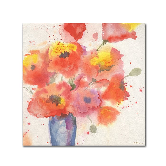 Sheila Golden Vase of Poppies 5 Canvas Wall Art 14 x 14 Image 1