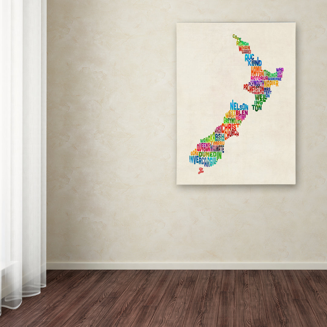 Michael Tompsett Zealand Typography Map Canvas Wall Art 35 x 47 Inches Image 3