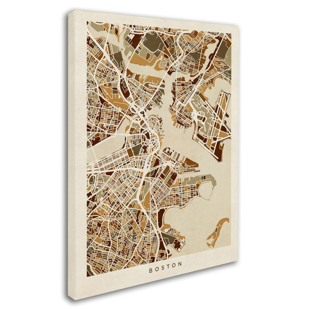 Michael Tompsett Boston MA Street Map Brown Canvas Wall Art 35 x 47 Inches Image 2