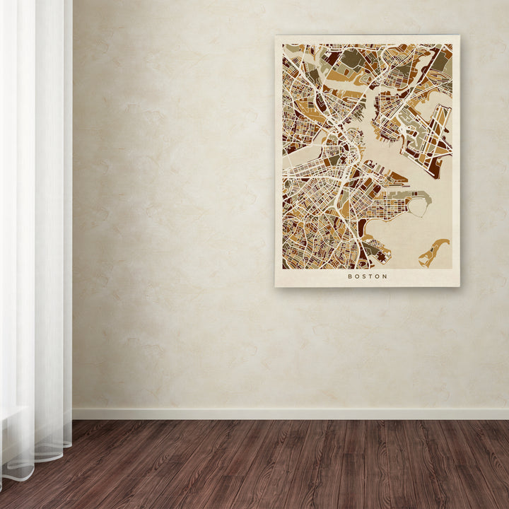 Michael Tompsett Boston MA Street Map Brown Canvas Wall Art 35 x 47 Inches Image 3