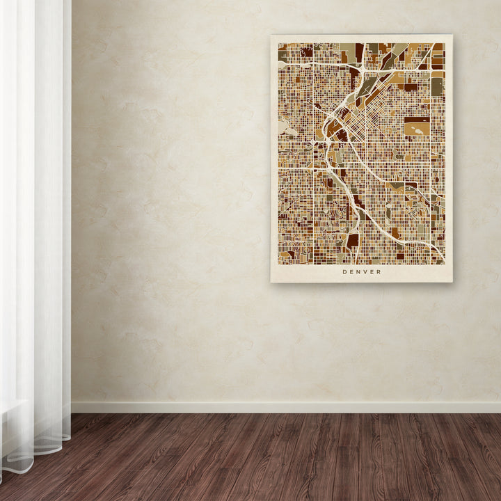 Michael Tompsett Denver CO Street Map Brown Canvas Wall Art 35 x 47 Inches Image 3