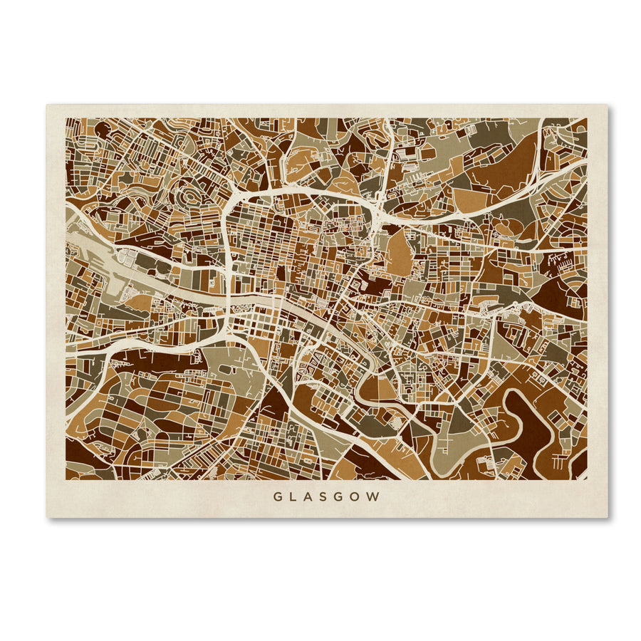 Michael Tompsett Glasgow Street Map Brown Canvas Wall Art 35 x 47 Inches Image 1