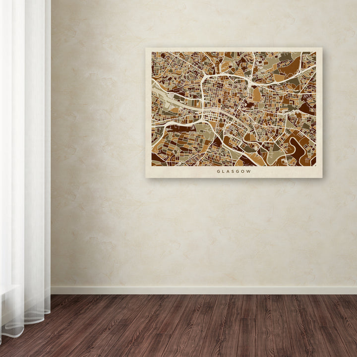 Michael Tompsett Glasgow Street Map Brown Canvas Wall Art 35 x 47 Inches Image 3