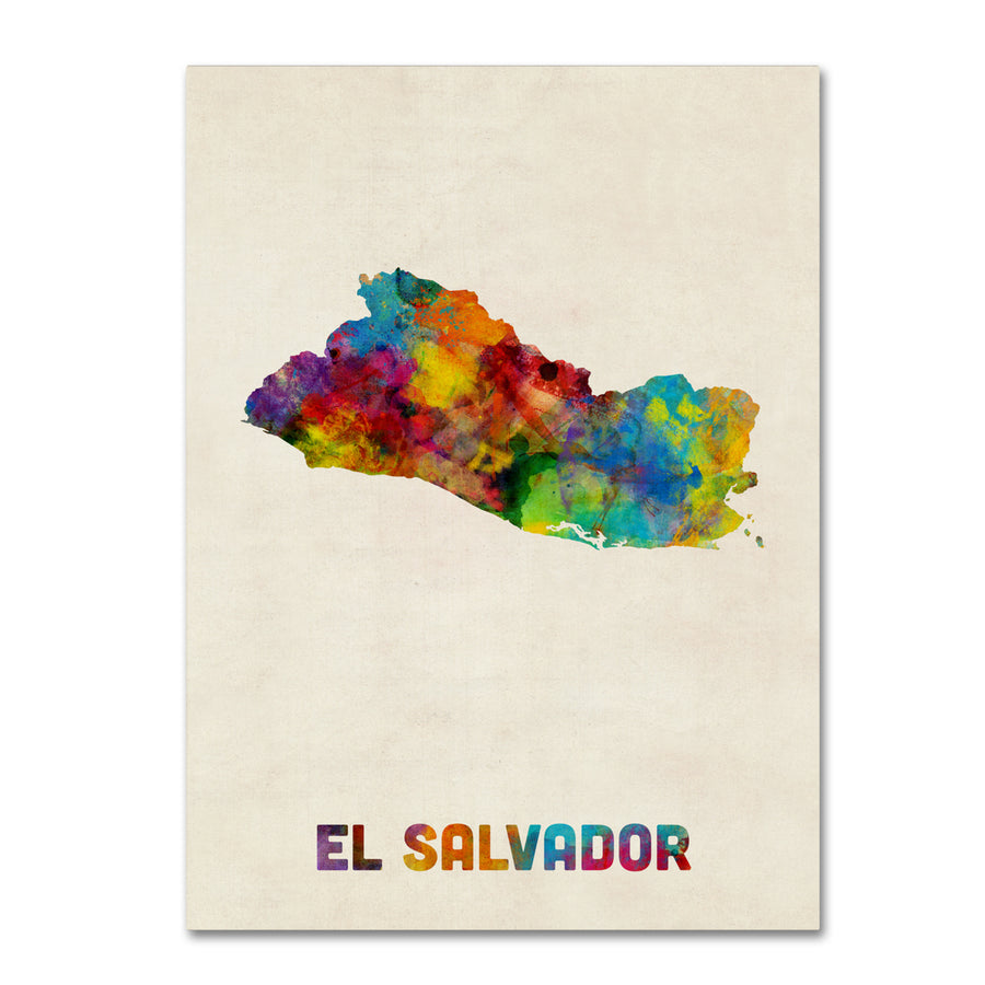 Michael Tompsett El Salvador Watercolor Map Canvas Wall Art 35 x 47 Inches Image 1