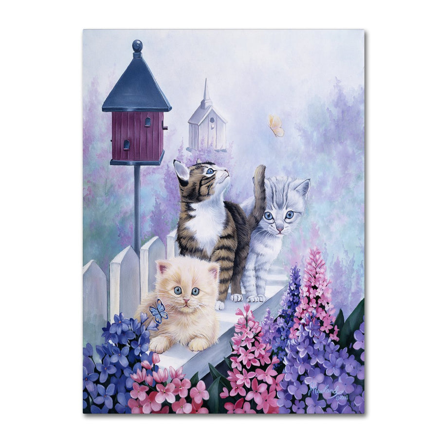 Jenny Newland Cats In Front Of The Birdfeeder Canvas Wall Art 35 x 47 Inches Image 1