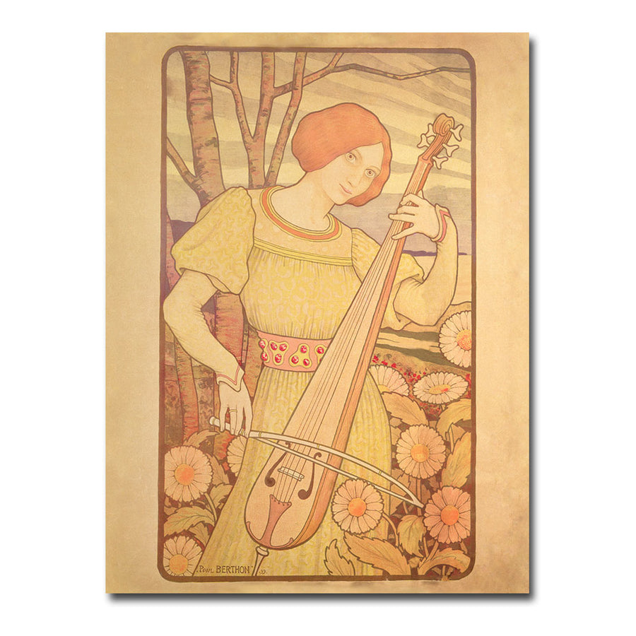 Paul Brethon Young Woman with Lute 1872 Canvas Wall Art 35 x 47 Image 1