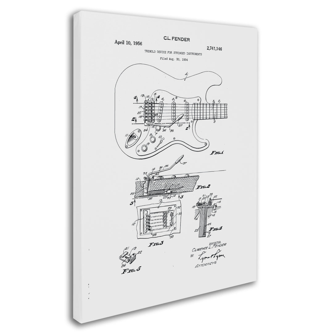 Claire Doherty Fender Guitar Tremolo Patent 1956 White Canvas Wall Art 35 x 47 Inches Image 2