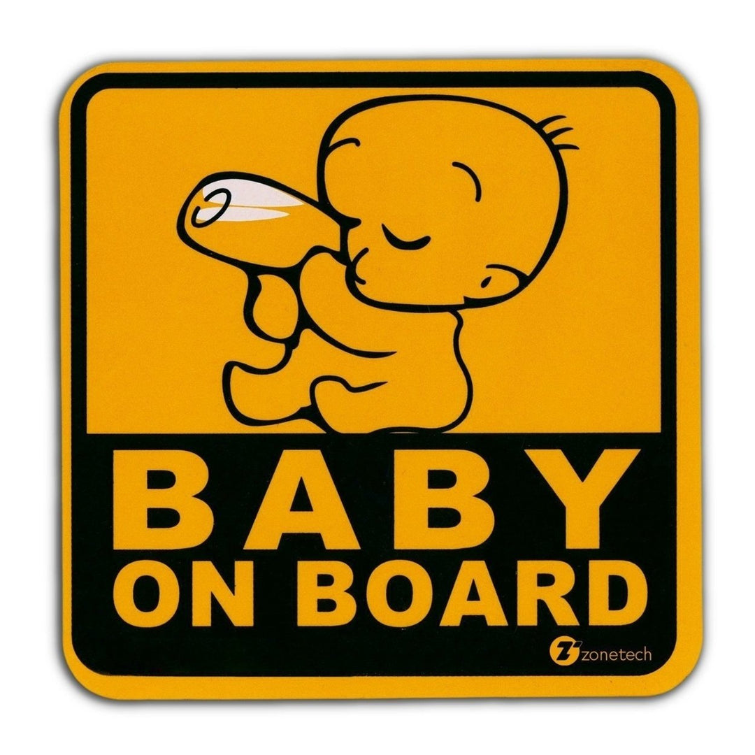 Zone Tech Highly Reflective Yellow and Black Baby on Board Bottle Bumper Car Magnet Image 1