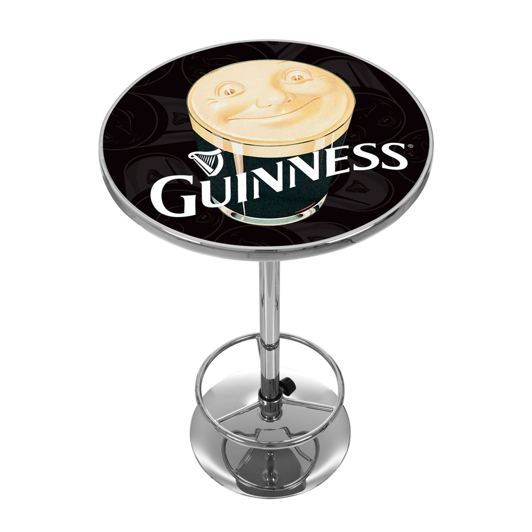 Guinness Chrome Pub Table 42 Inch Smiling Pint Adjustable Foot Rest Game Image 1