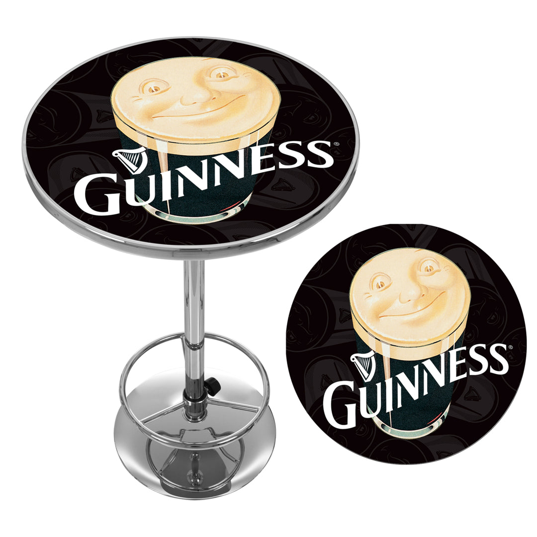 Guinness Chrome Pub Table 42 Inch Smiling Pint Adjustable Foot Rest Game Image 2