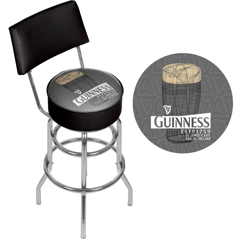 Guinness Swivel Swivel Bar Stool with Back - Line Art Pint Image 2