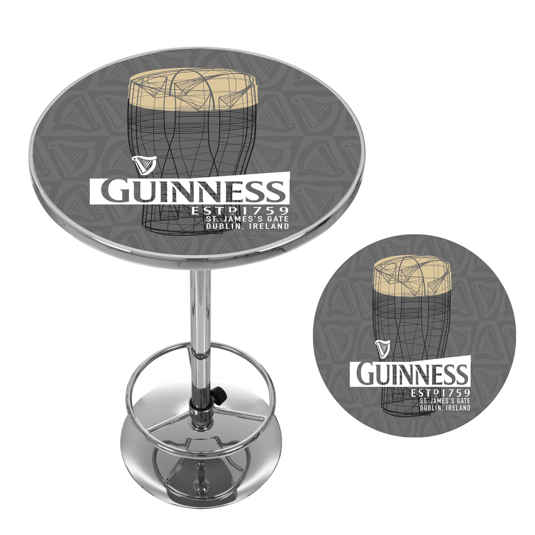 Guinness Chrome Pub Table 42 Inch Line Art Pint Adjustable Foot Rest Scratch Resistant Image 2