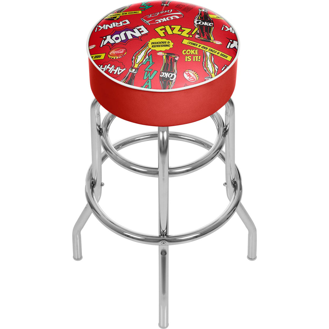 Coca Cola Padded Swivel Bar Stool 30 Inches High - Pop Art Image 1