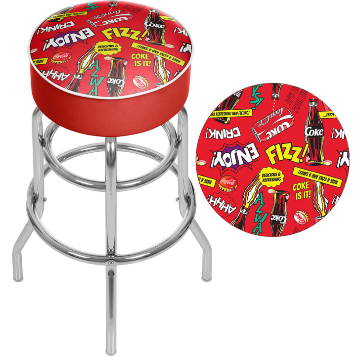 Coca Cola Padded Swivel Bar Stool 30 Inches High - Pop Art Image 2