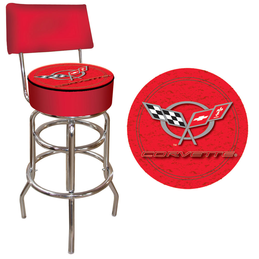 Corvette C5 Padded Swivel Bar Stool with Back - Red Image 1