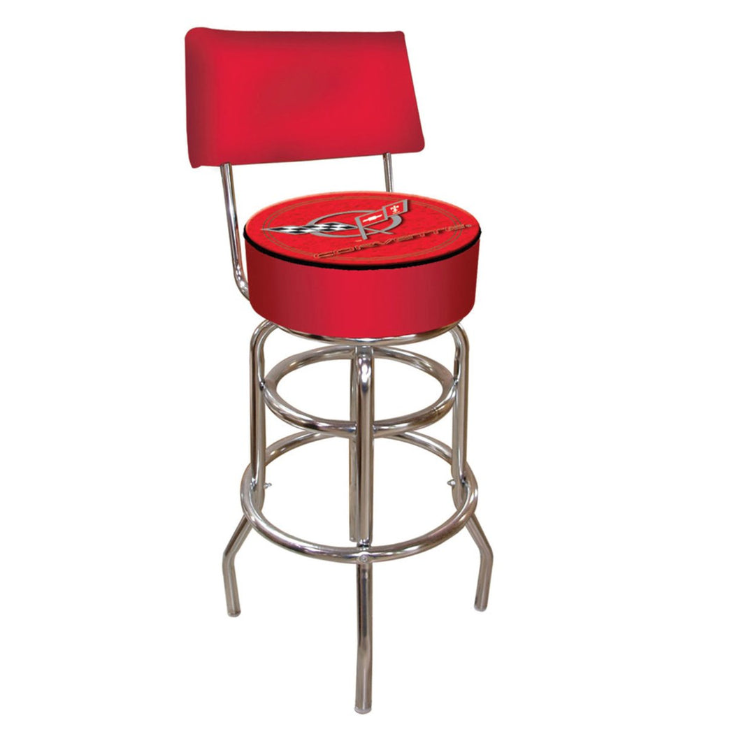 Corvette C5 Padded Swivel Bar Stool with Back - Red Image 2