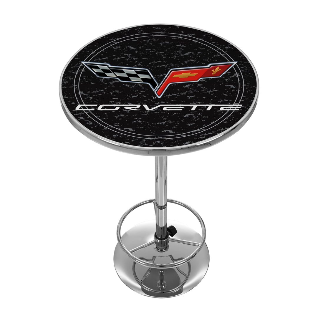 Corvette C6 Pub Table Black 42 Inch Adjustable Chrome Base Game Room Accent Image 1