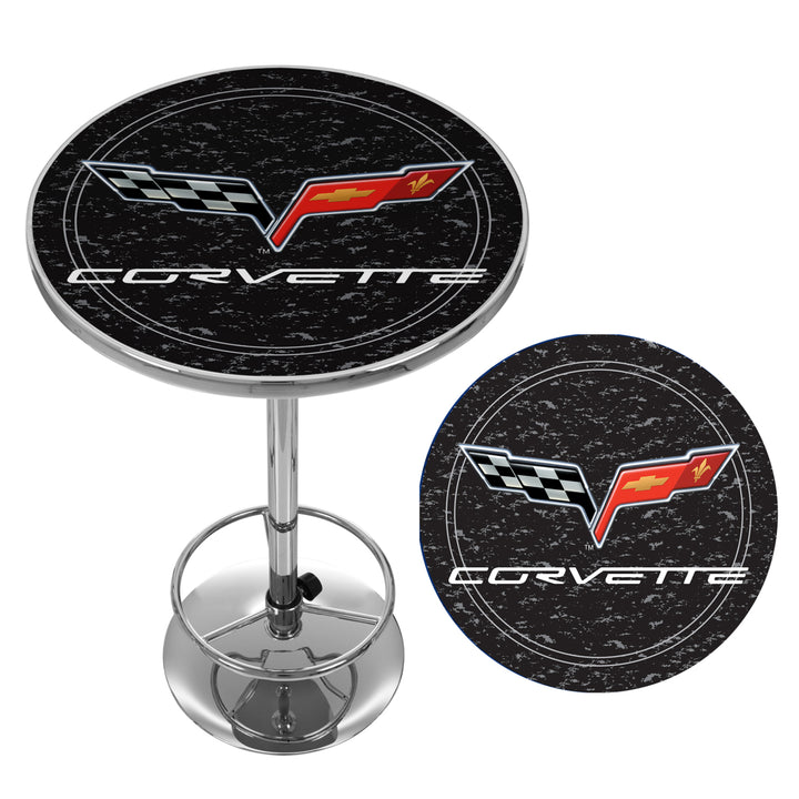 Corvette C6 Pub Table Black 42 Inch Adjustable Chrome Base Game Room Accent Image 2