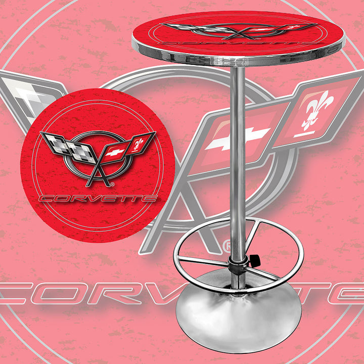 Corvette C5 Red Pub Table 42 Inch Chrome Base Adjustable Footrest Game Image 1