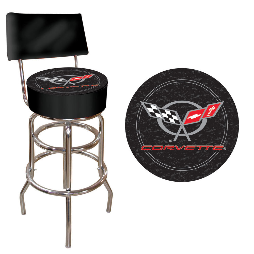 Corvette C5 Padded Swivel Bar Stool with Back - Black Image 1