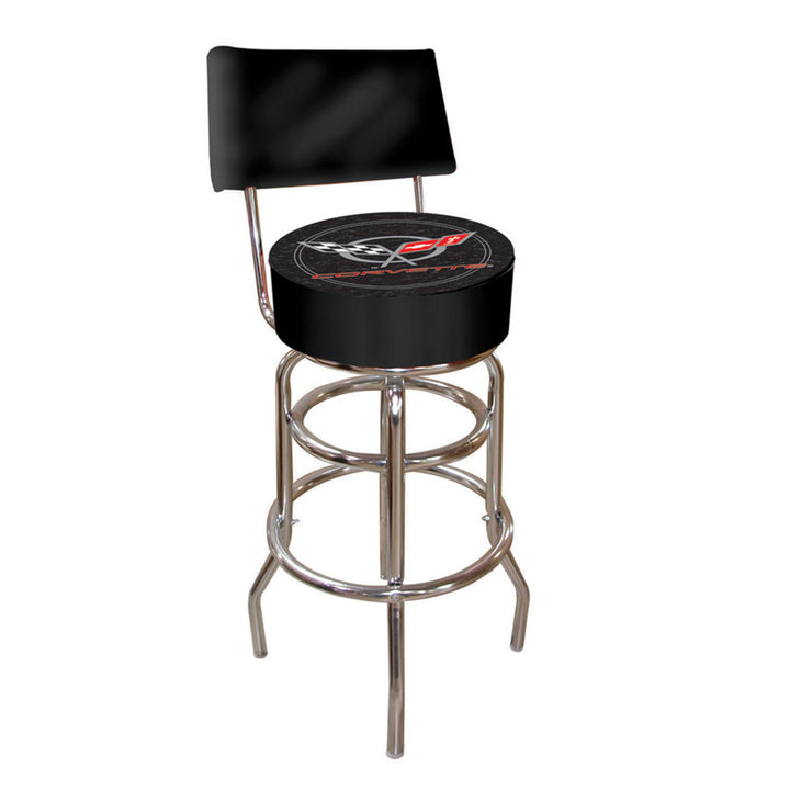 Corvette C5 Padded Swivel Bar Stool with Back - Black Image 2