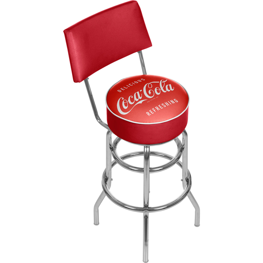 Coca Cola Vintage Pub Stool Chrome With Back 30 Inch Marine Grade Vinyl Image 1