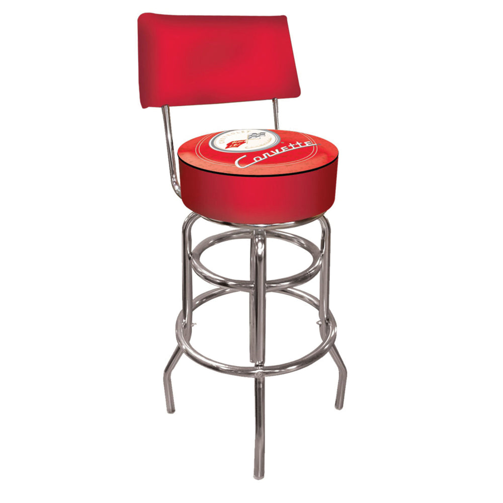 Corvette C1 Padded Swivel Bar Stool with Back - Red on Red Image 2