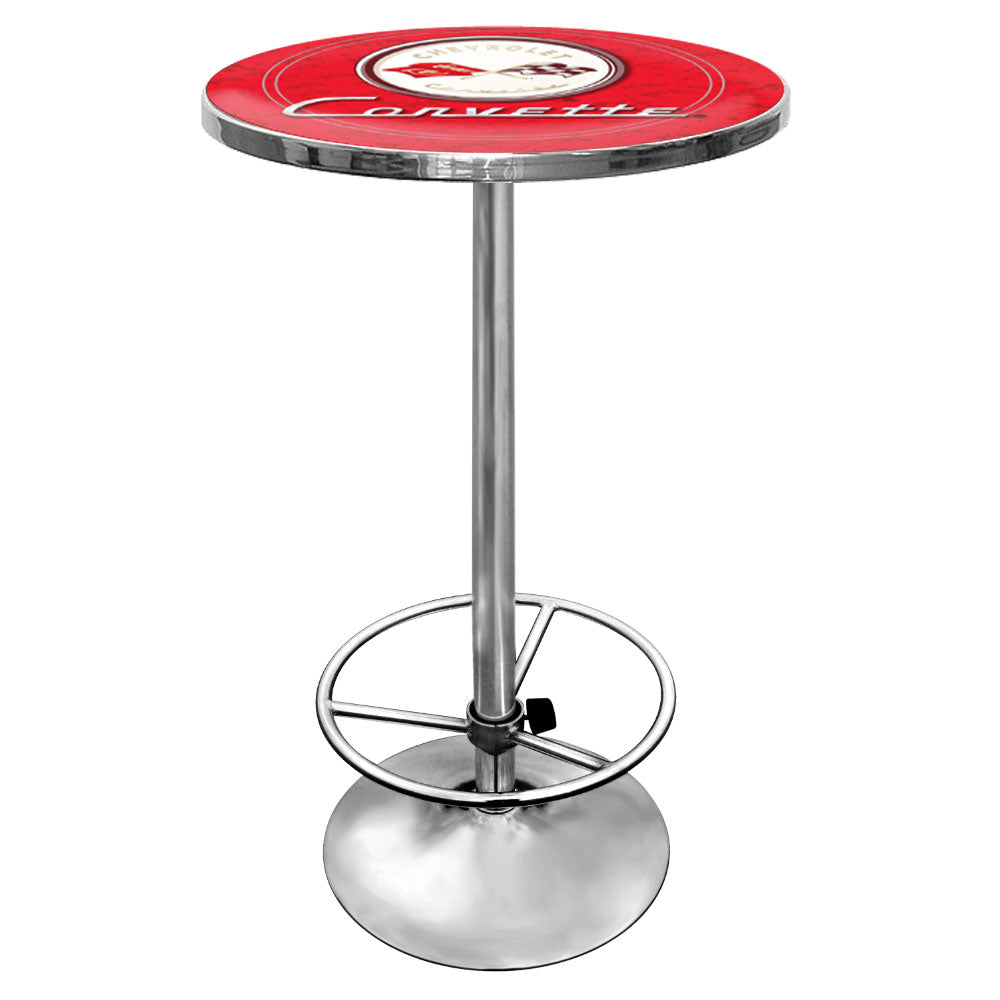 Corvette C1 Red Pub Table 42 Inch Chrome Base Adjustable Foot Rest Game Image 2